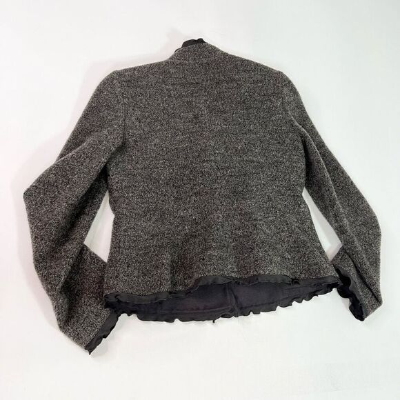 Armani Collezioni Jacket Womens 10 Gray Black Wool Alpaca Tweed Ruffle Academia - Picture 7 of 11